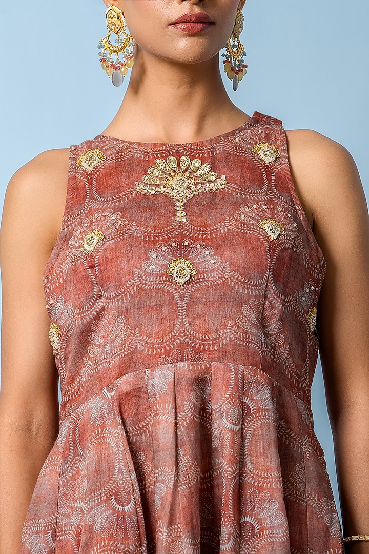 Chocolate Brown Chanderi Digital Floral Printed Anarkali Set by Yuvrani Jaipur at Pernia's Pop Up Shop