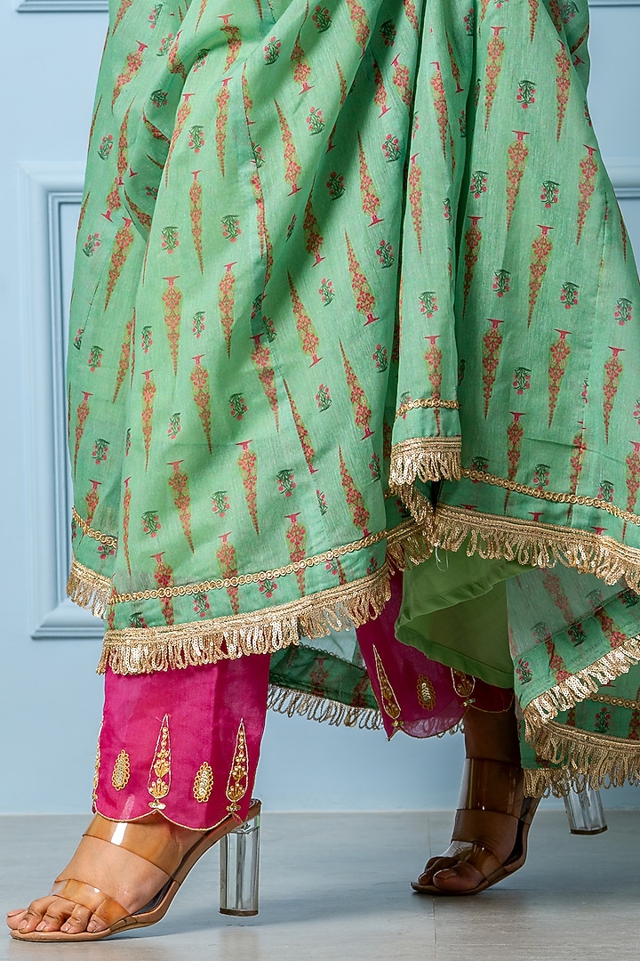 Green Chanderi Digital Printed Party Wear Anarkali Set by Yuvrani Jaipur at Pernia's Pop Up Shop