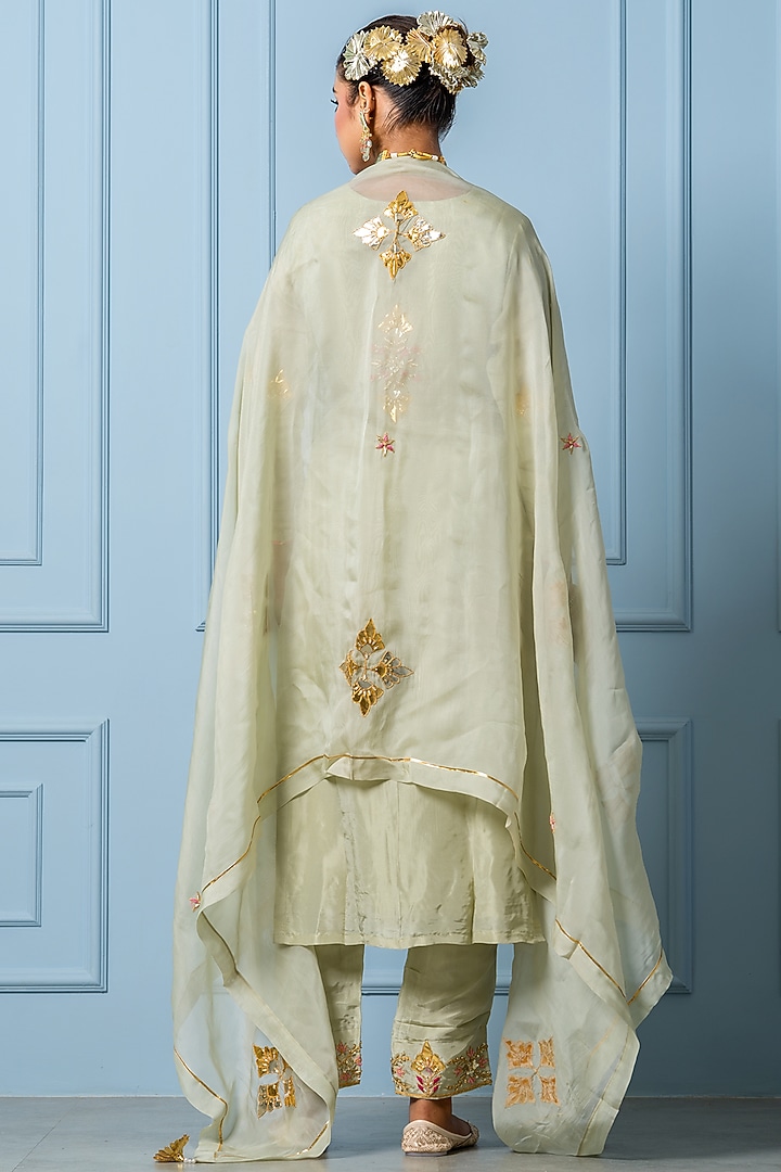 Sea Green Pure Spun Silk Gota Hand Embroidered Kurta Set by Yuvrani Jaipur at Pernia's Pop Up Shop