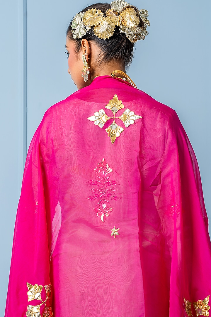 Yellow Silk Jacket Kurta Set with Gota Work main image 1