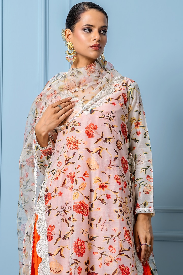 Orange Chanderi Digital Printed Kurta Set by Yuvrani Jaipur at Pernia's Pop Up Shop