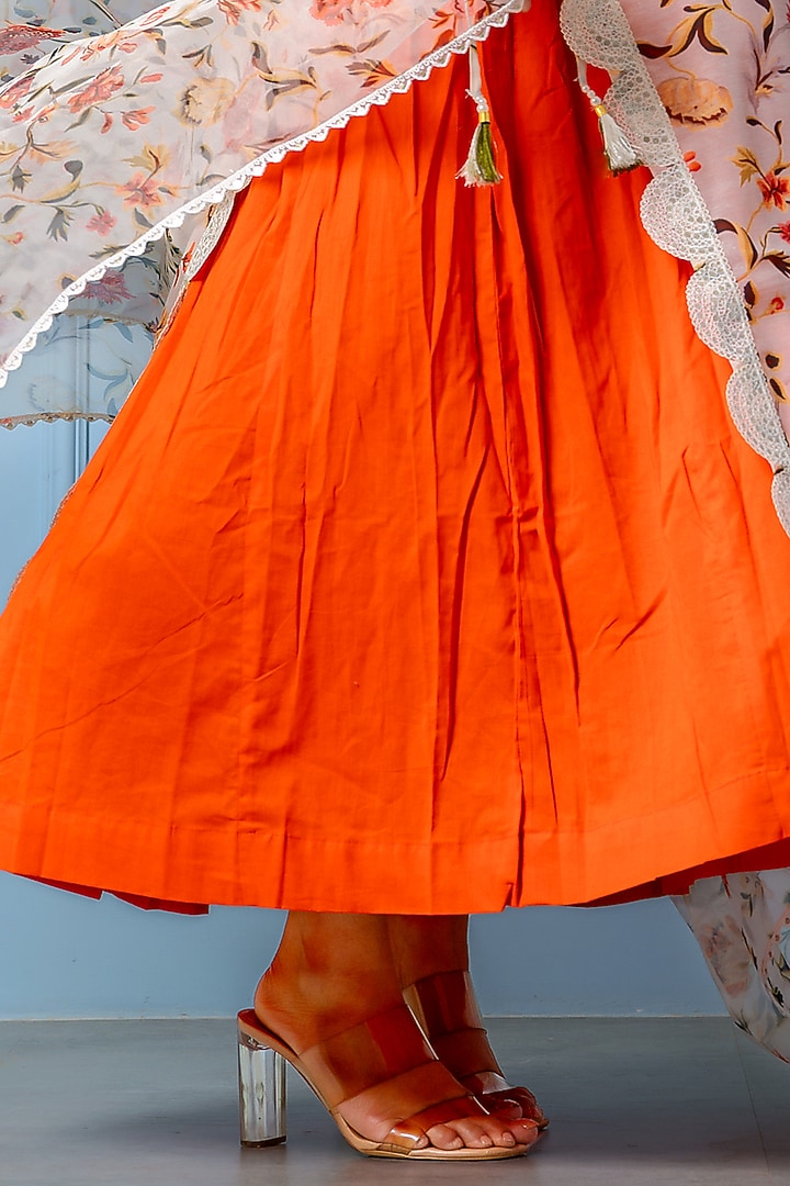 Orange Chanderi Digital Printed Kurta Set by Yuvrani Jaipur at Pernia's Pop Up Shop