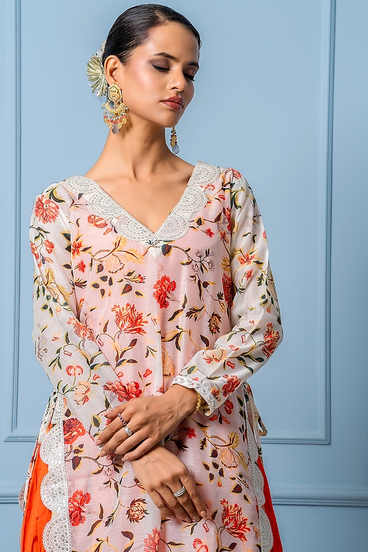 Orange Chanderi Digital Printed Kurta Set by Yuvrani Jaipur at Pernia's Pop Up Shop