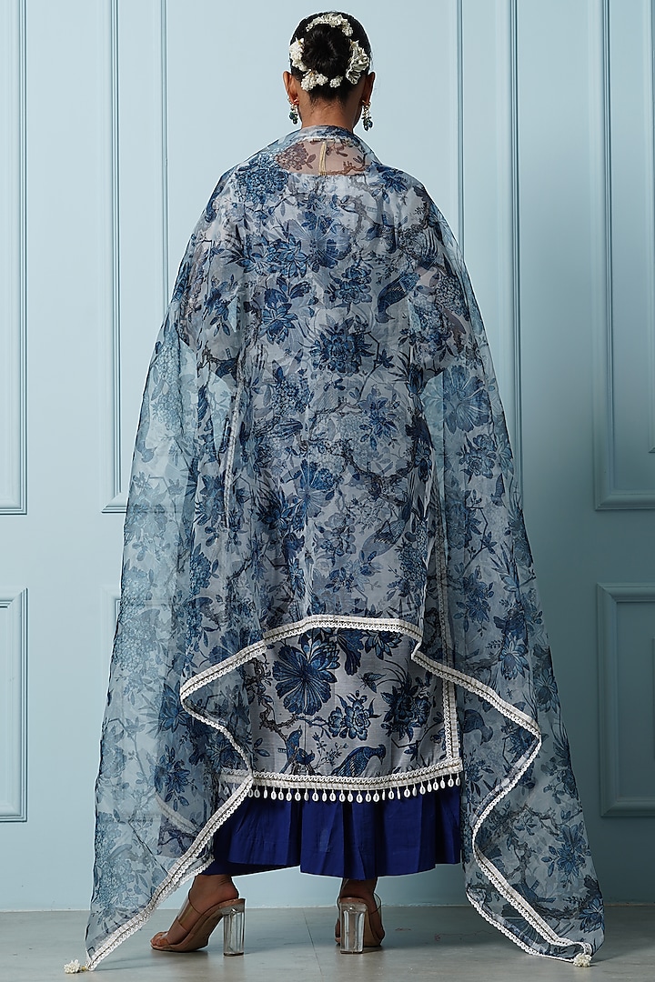 Blue Chanderi Digital Floral Printed Kurta Set by Yuvrani Jaipur at Pernia's Pop Up Shop