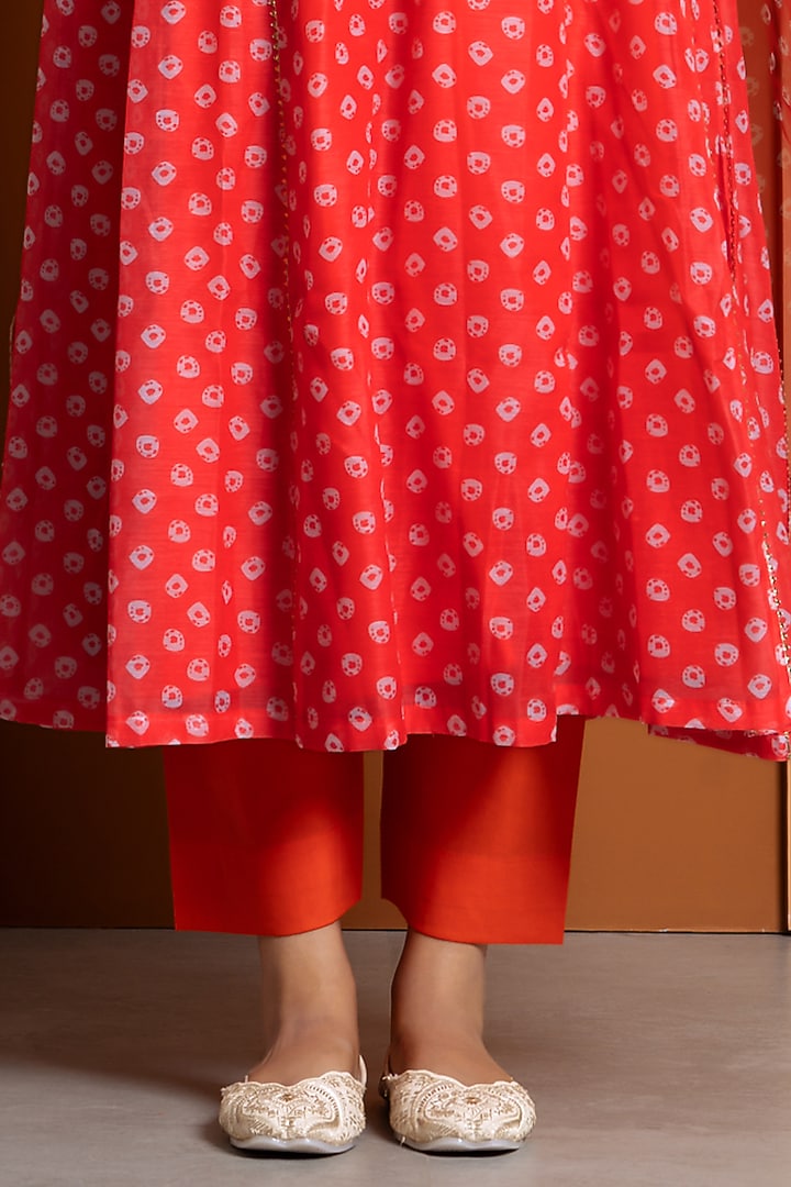 Orange Chanderi Digital Bandhej Printed Kurta Set by Yuvrani Jaipur at Pernia's Pop Up Shop