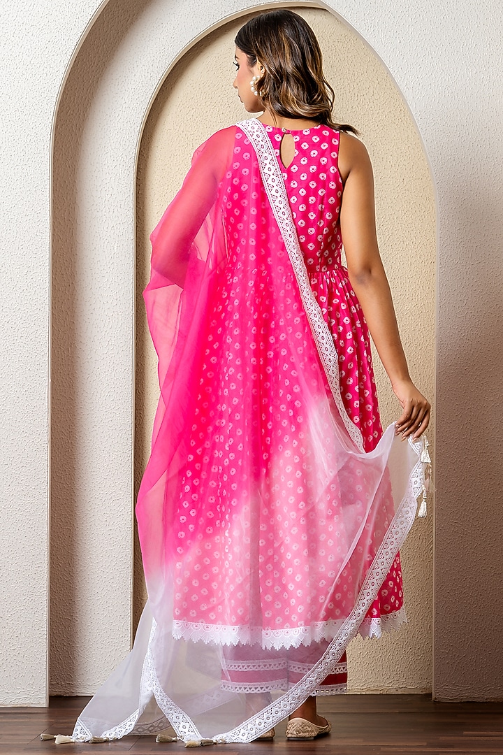 Pink Chanderi Digital Printed Anarkali Set by Yuvrani Jaipur at Pernia's Pop Up Shop
