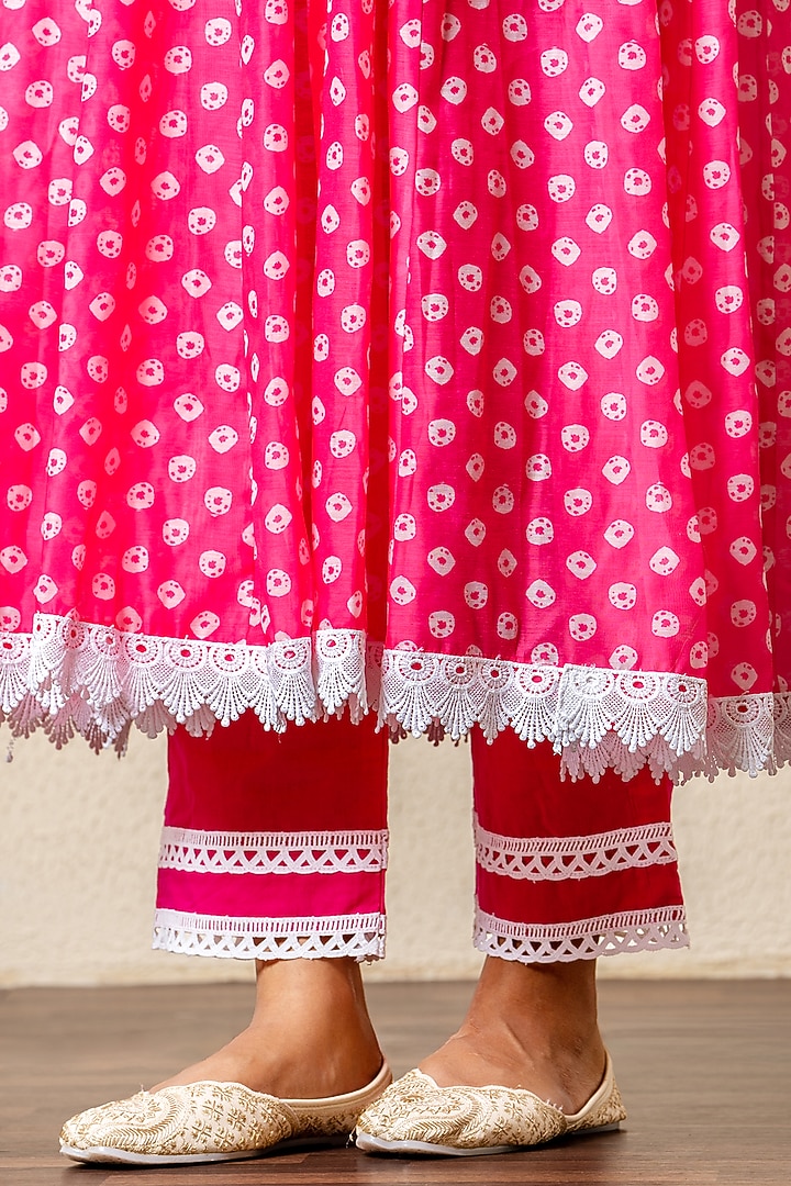 Pink Chanderi Digital Printed Anarkali Set by Yuvrani Jaipur at Pernia's Pop Up Shop