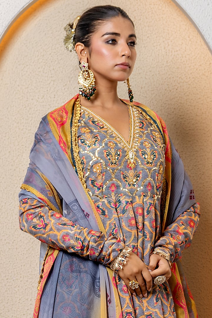 Multi-Colored Chanderi Digital Printed Party Wear Anarkali Set by Yuvrani Jaipur at Pernia's Pop Up Shop