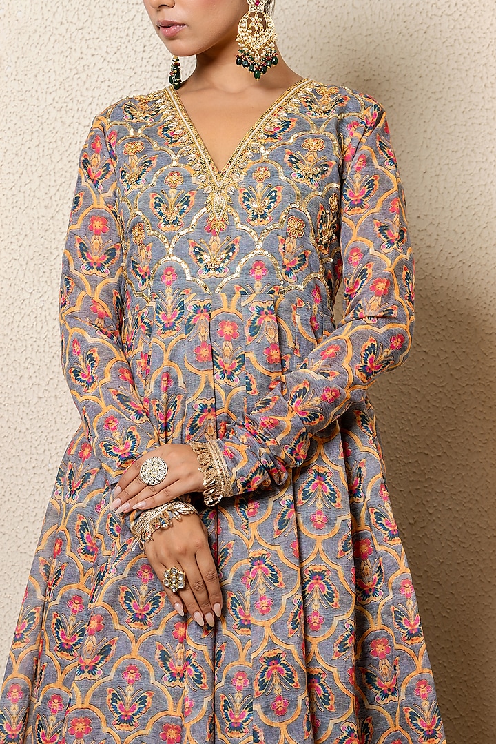 Multi-Colored Chanderi Digital Printed Party Wear Anarkali Set by Yuvrani Jaipur at Pernia's Pop Up Shop