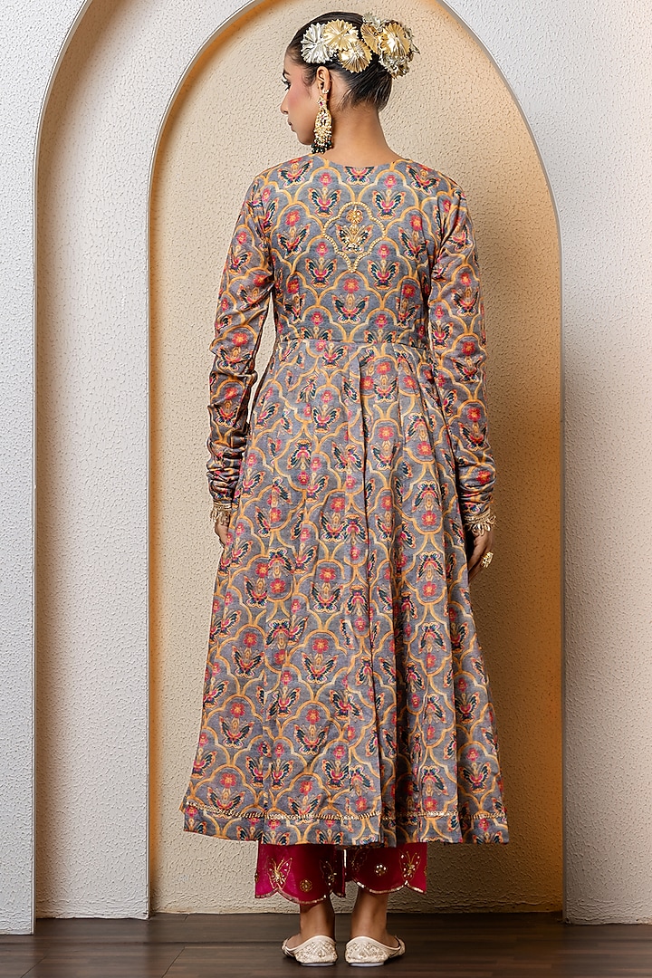 Chocolate Brown Chanderi Digital Printed Party Wear Anarkali Set by Yuvrani Jaipur at Pernia's Pop Up Shop