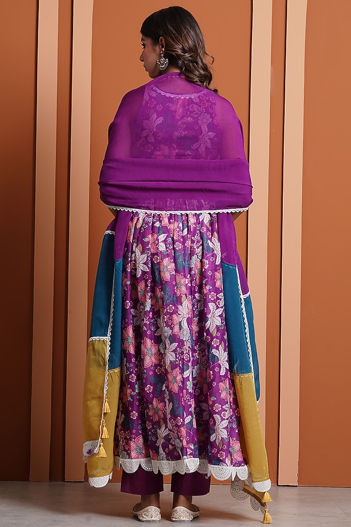 Purple Chanderi Digital Printed Anarkali Set by Yuvrani Jaipur at Pernia's Pop Up Shop