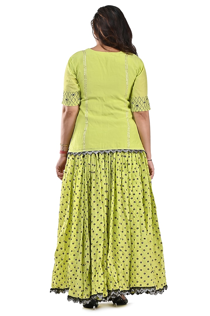 Neon Green Chevron Block Printed Skirt Set by Yuvrani Jaipur at Pernia's Pop Up Shop