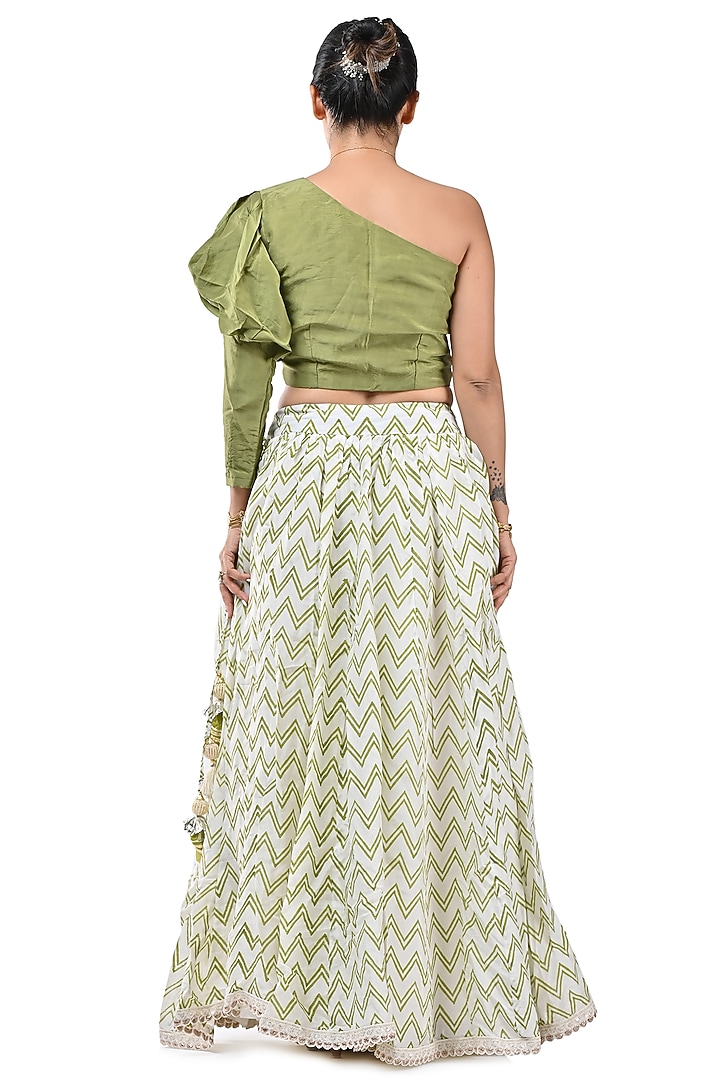 Ivory & Green Hand Block Printed Skirt Set by Yuvrani Jaipur at Pernia's Pop Up Shop