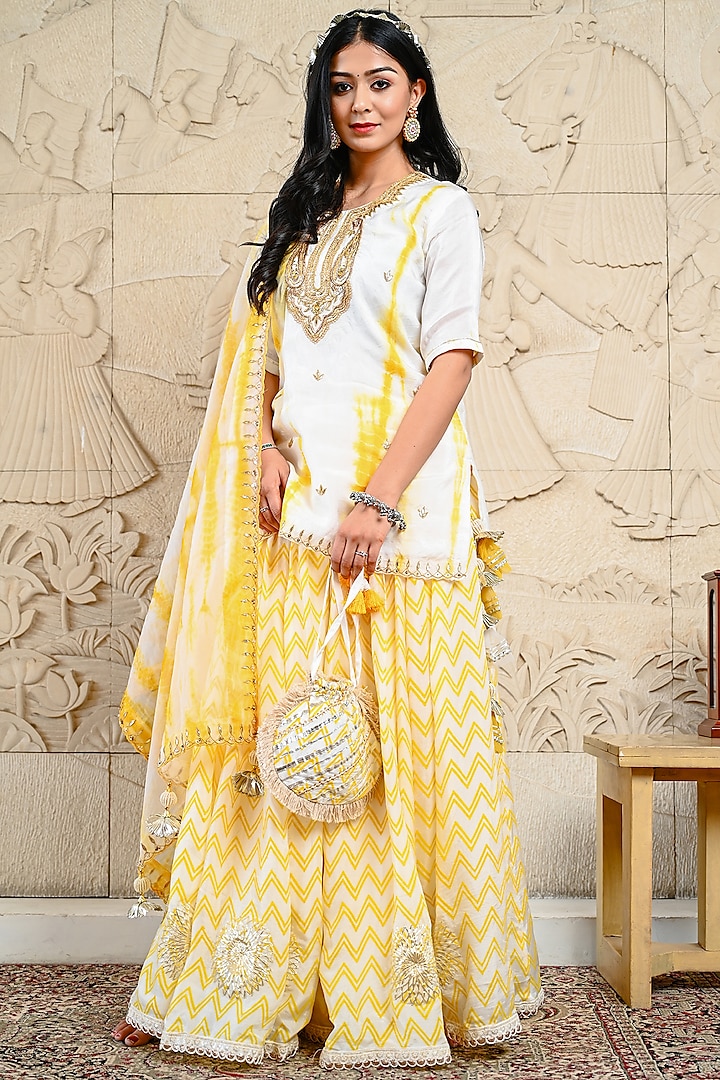 Yellow Hand Block Printed Skirt Set by Yuvrani Jaipur