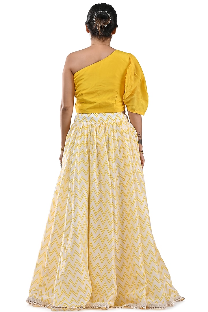 Yellow Chevron Printed Skirt Set by Yuvrani Jaipur at Pernia's Pop Up Shop