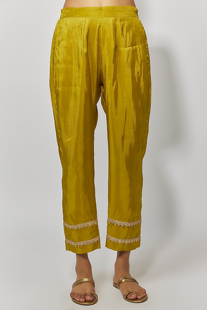 Golden Yellow Silk Gota Patti Hand Embroidered Kurta Set by Yuvrani Jaipur at Pernia's Pop Up Shop