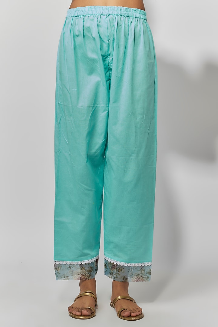 Sea Green Chanderi Floral Printed Anarkali Set by Yuvrani Jaipur at Pernia's Pop Up Shop