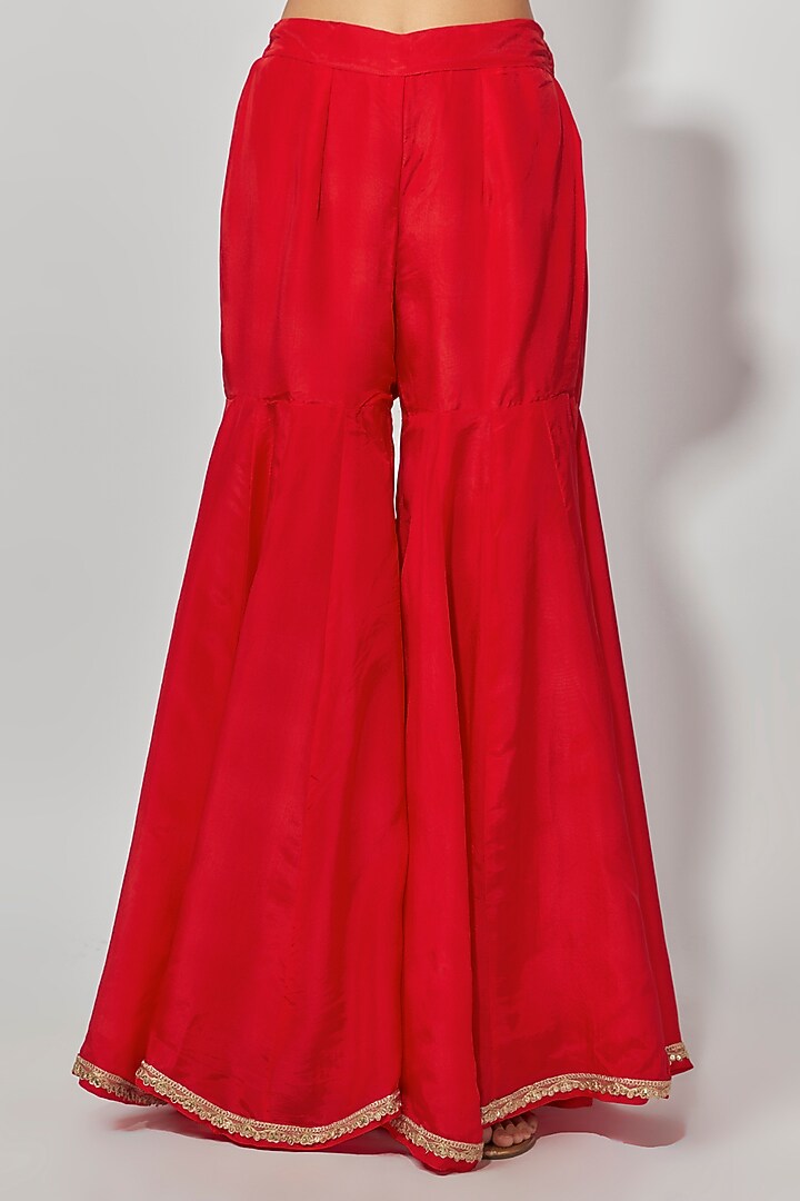 Red Pure Spun Silk Party Wear Sharara Set by Yuvrani Jaipur at Pernia's Pop Up Shop