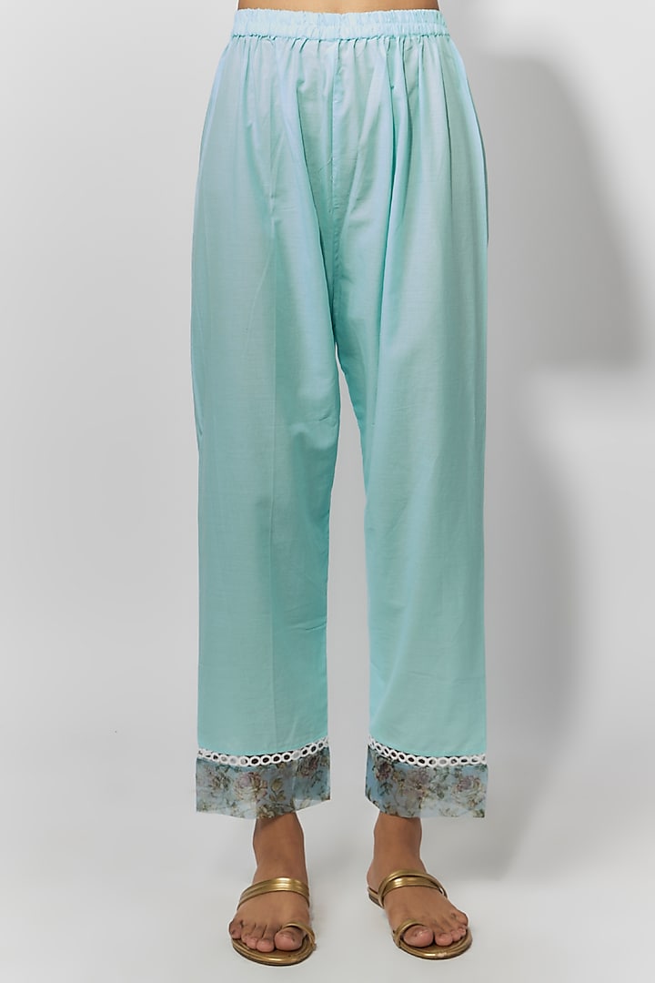 Sea Green Chanderi Floral Printed Anarkali Set by Yuvrani Jaipur at Pernia's Pop Up Shop