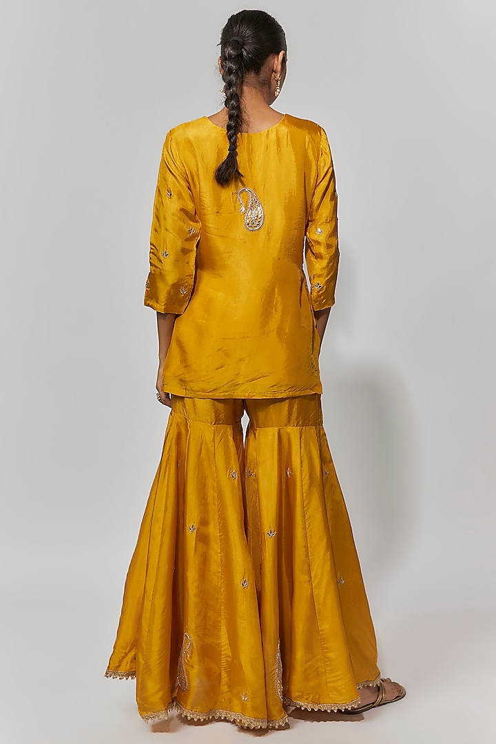 Honey Orange Pure Spun Silk Gota Embroidered Party Wear Sharara Set by Yuvrani Jaipur at Pernia's Pop Up Shop