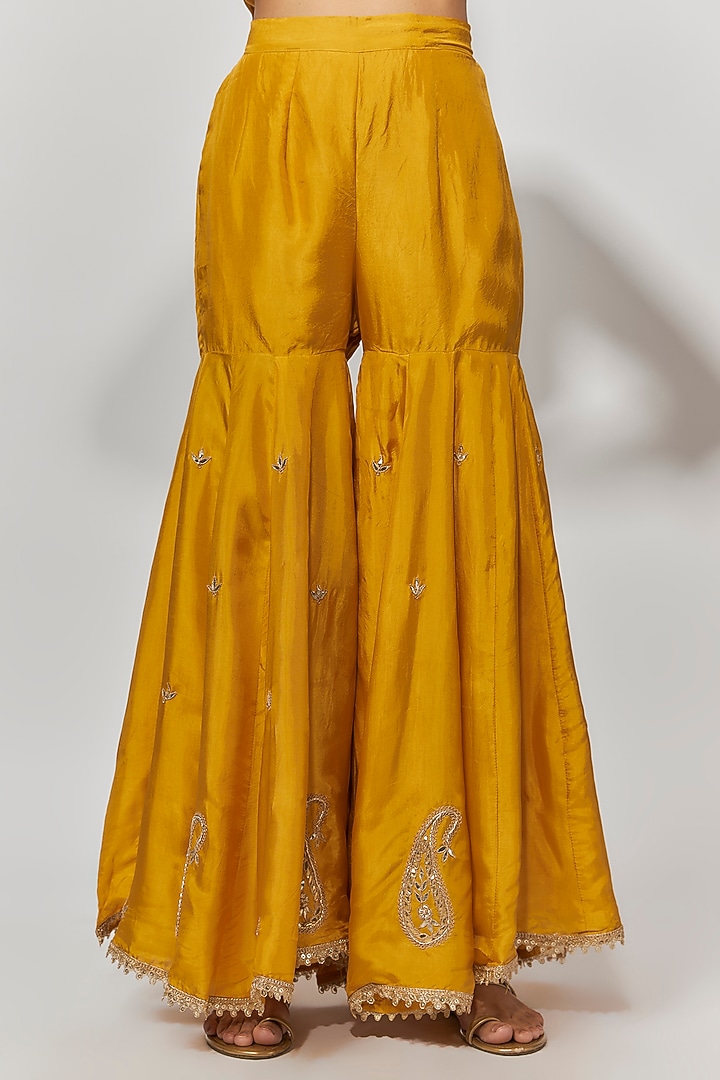 Honey Orange Pure Spun Silk Gota Embroidered Party Wear Sharara Set by Yuvrani Jaipur at Pernia's Pop Up Shop