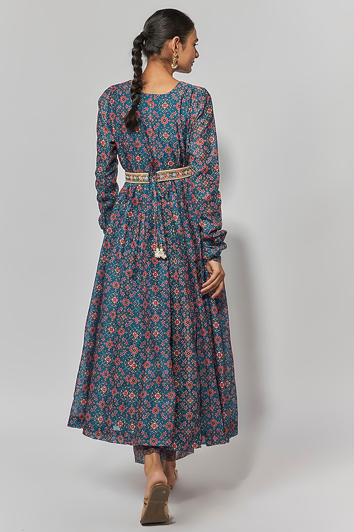 Blue Chanderi Patola Printed Anarkali Set by Yuvrani Jaipur at Pernia's Pop Up Shop