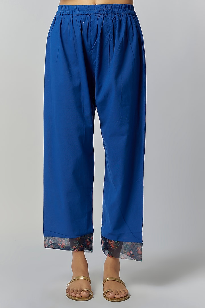 Navy Blue Chanderi Floral Printed Anarkali Set by Yuvrani Jaipur at Pernia's Pop Up Shop