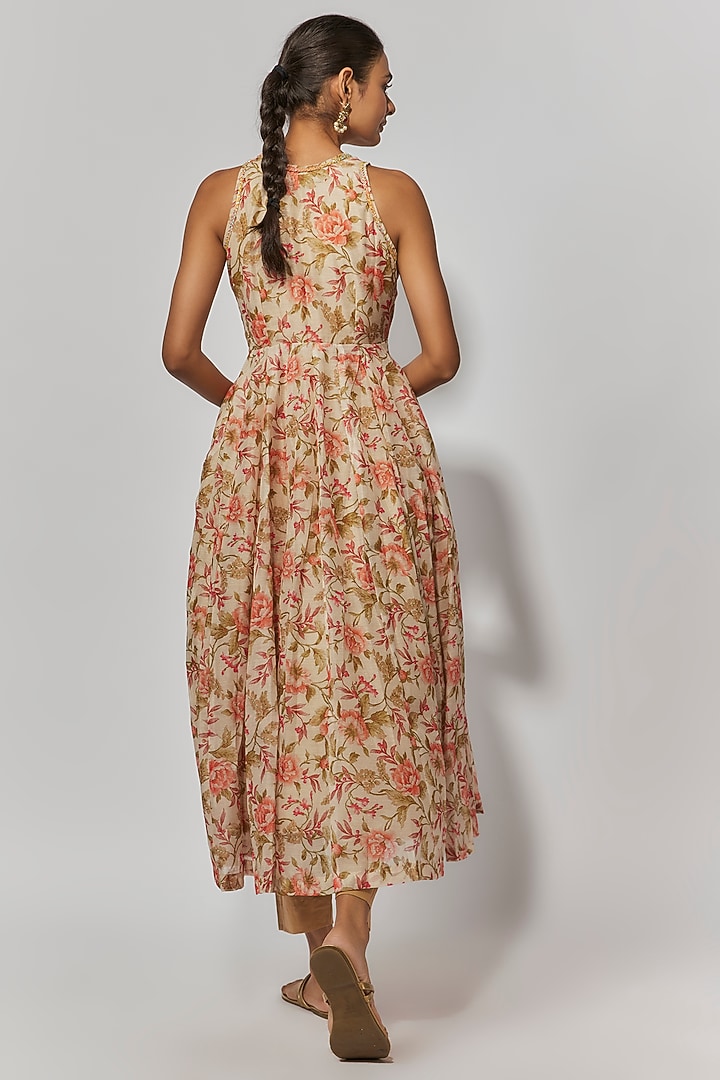 Orange Chanderi Floral Printed Anarkali Set by Yuvrani Jaipur at Pernia's Pop Up Shop