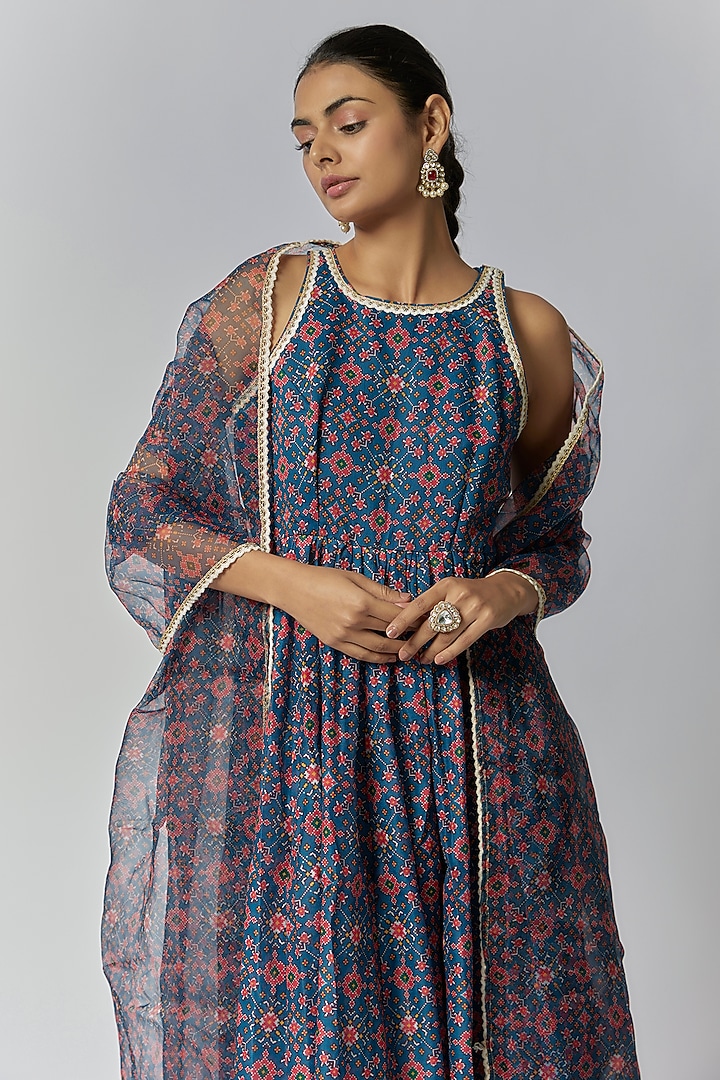 Navy Blue Chanderi Anarkali Set main image 1