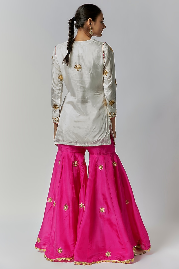 Hot Pink Pure Spun Silk Gota Embroidered Party Wear Sharara Set by Yuvrani Jaipur at Pernia's Pop Up Shop