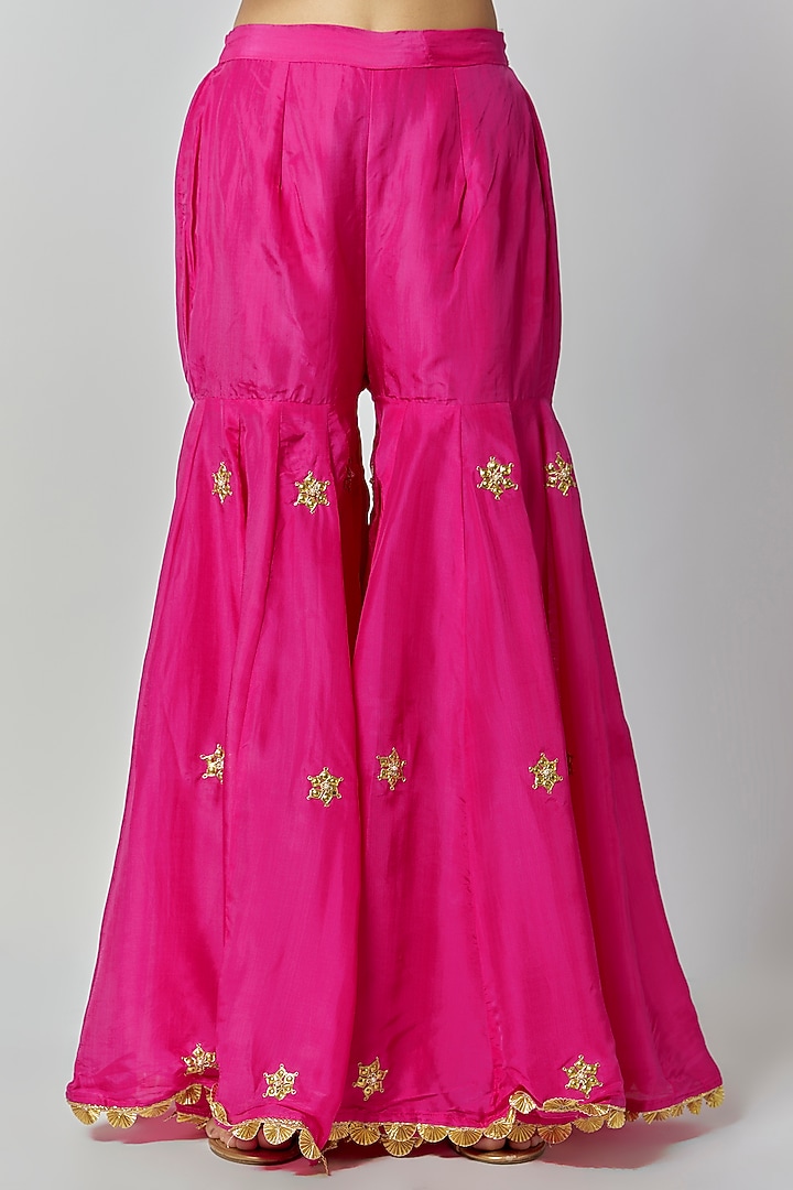 Hot Pink Pure Spun Silk Gota Embroidered Party Wear Sharara Set by Yuvrani Jaipur at Pernia's Pop Up Shop