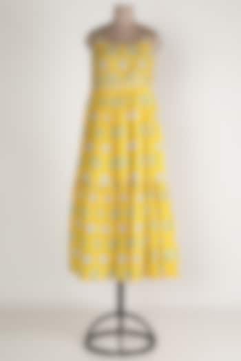 Yellow Embroidered Midi Dress by Yuvrani Jaipur