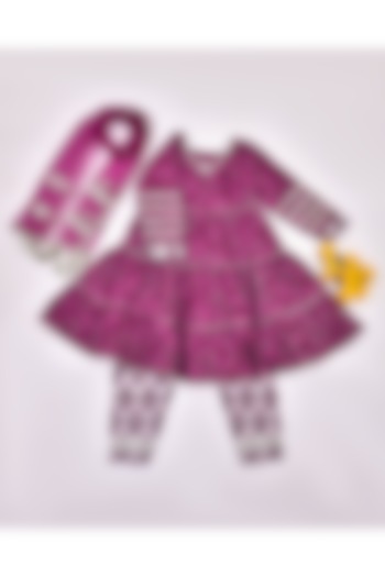 Wine Cotton Floral Printed Kurta Set For Girls by Yuvrani Jaipur Kidswear at Pernia's Pop Up Shop