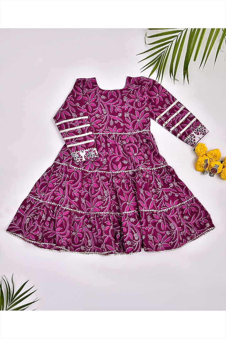 Wine Cotton Floral Printed Kurta Set For Girls by Yuvrani Jaipur Kidswear at Pernia's Pop Up Shop