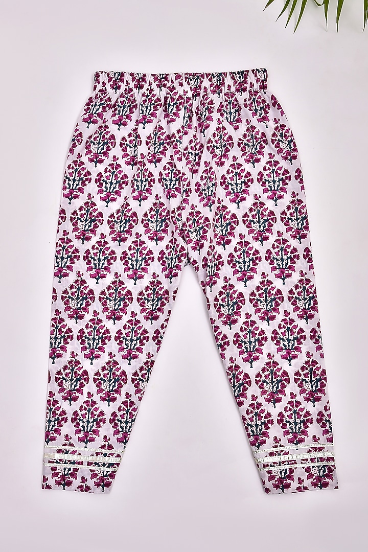 Wine Cotton Floral Printed Kurta Set For Girls by Yuvrani Jaipur Kidswear at Pernia's Pop Up Shop