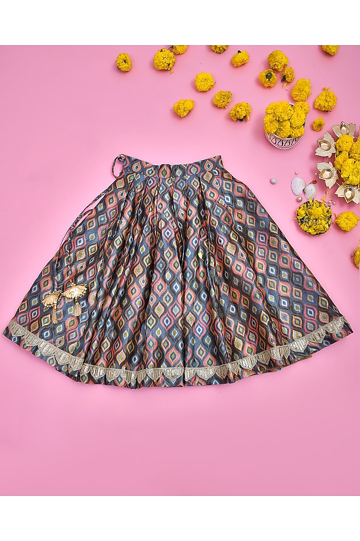 Multi-Colored Silk Floral Printed Lehenga Set For Girls by Yuvrani Jaipur Kidswear at Pernia's Pop Up Shop