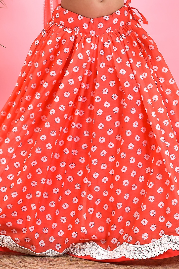 Orange Chanderi Floral Printed Bandhej Lehenga Set For Girls by Yuvrani Jaipur Kidswear at Pernia's Pop Up Shop