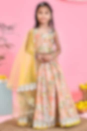 Multi-Colored Silk Floral Printed Lehenga Set For Girls by Yuvrani Jaipur Kidswear at Pernia's Pop Up Shop