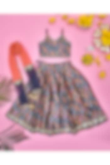 Multi-Colored Silk Floral Printed Lehenga Set For Girls by Yuvrani Jaipur Kidswear at Pernia's Pop Up Shop