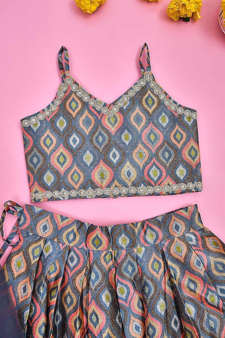 Multi-Colored Silk Floral Printed Lehenga Set For Girls by Yuvrani Jaipur Kidswear at Pernia's Pop Up Shop