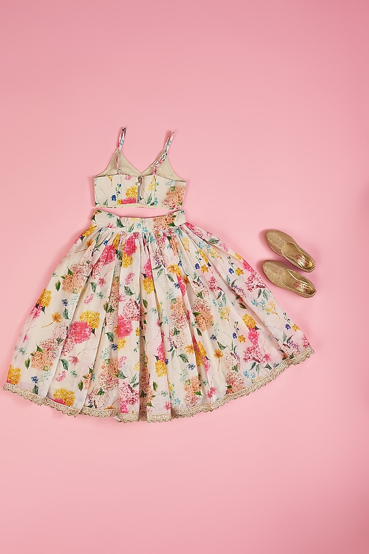 Multi-Colored Chanderi Lehenga Set For Girls by Yuvrani Jaipur Kidswear at Pernia's Pop Up Shop