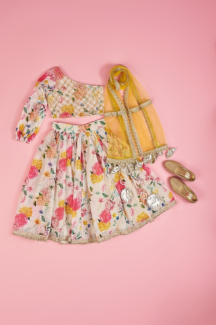 Multi-Colored Chanderi Lehenga Set For Girls by Yuvrani Jaipur Kidswear at Pernia's Pop Up Shop