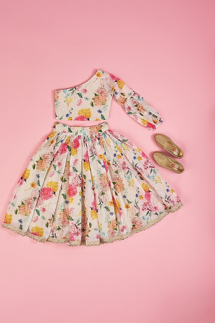 Multi-Colored Chanderi Lehenga Set For Girls by Yuvrani Jaipur Kidswear at Pernia's Pop Up Shop