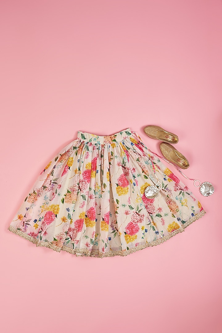 Multi-Colored Chanderi Lehenga Set For Girls by Yuvrani Jaipur Kidswear at Pernia's Pop Up Shop
