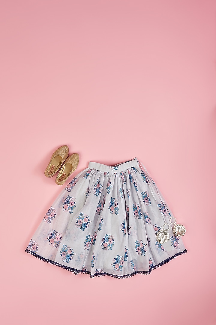 Powder Blue Chanderi Flared Lehenga Set For Girls by Yuvrani Jaipur Kidswear at Pernia's Pop Up Shop