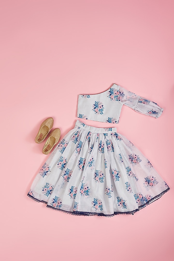 Powder Blue Chanderi Flared Lehenga Set For Girls by Yuvrani Jaipur Kidswear at Pernia's Pop Up Shop