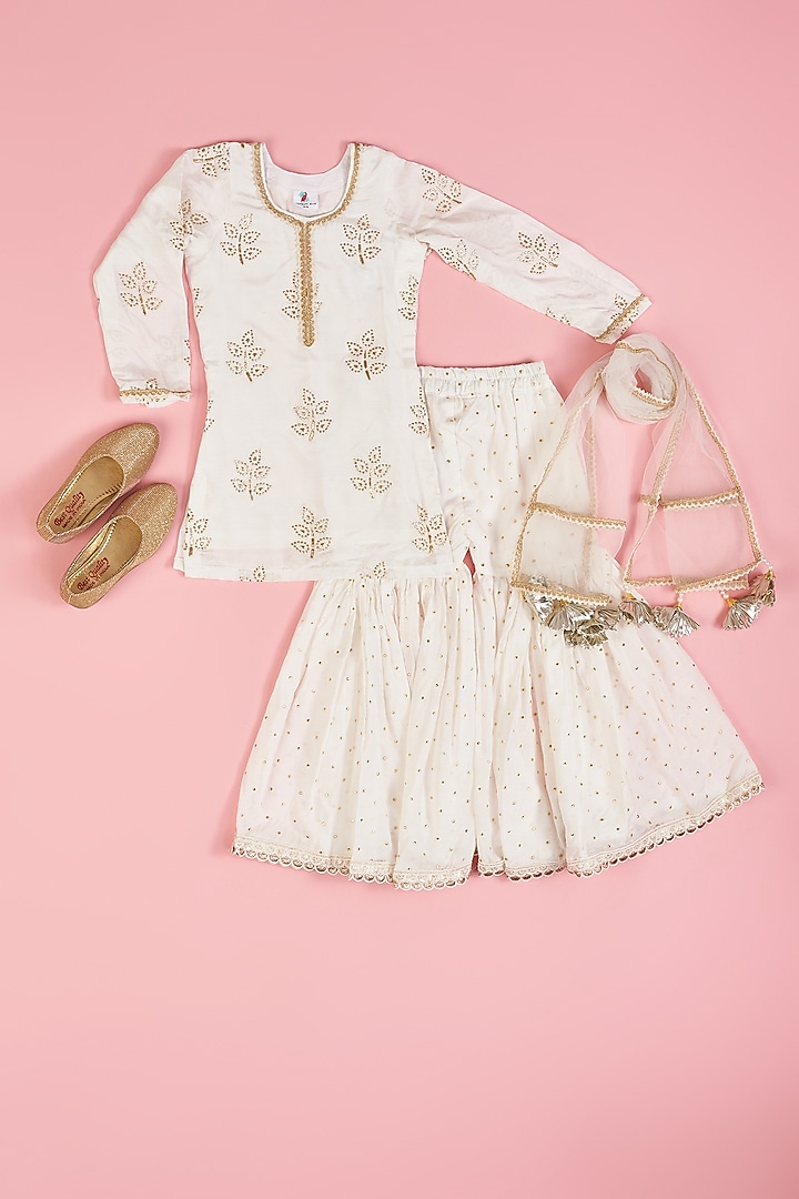 Ivory Muslin Sharara Set For Girls by Yuvrani Jaipur Kidswear at Pernia's Pop Up Shop