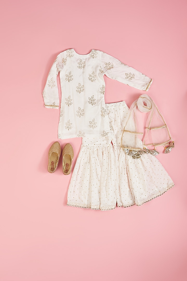Ivory Muslin Sharara Set For Girls by Yuvrani Jaipur Kidswear at Pernia's Pop Up Shop