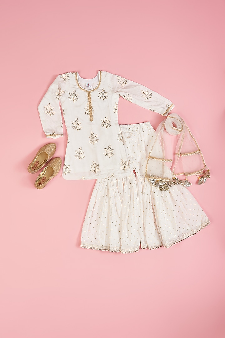 Ivory Muslin Sharara Set For Girls by Yuvrani Jaipur Kidswear at Pernia's Pop Up Shop