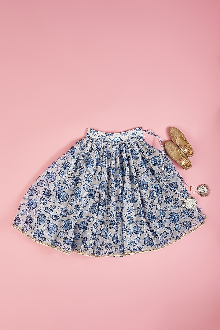 Powder Blue Chanderi Flared Lehenga Set For Girls by Yuvrani Jaipur Kidswear at Pernia's Pop Up Shop